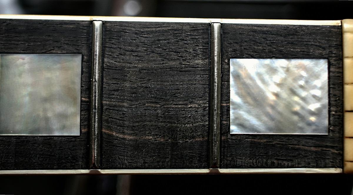 An ebony guitar fretboard, pictured without strings. Photo by Donotron/Flickr